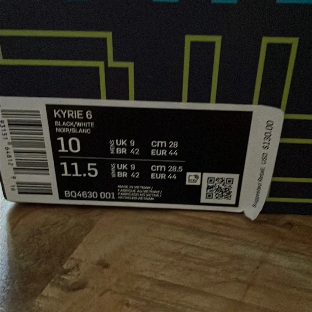 NIKE Kyrie 6‎ Jet Black White BQ 4630 001 Men's Basketball Shoe 10